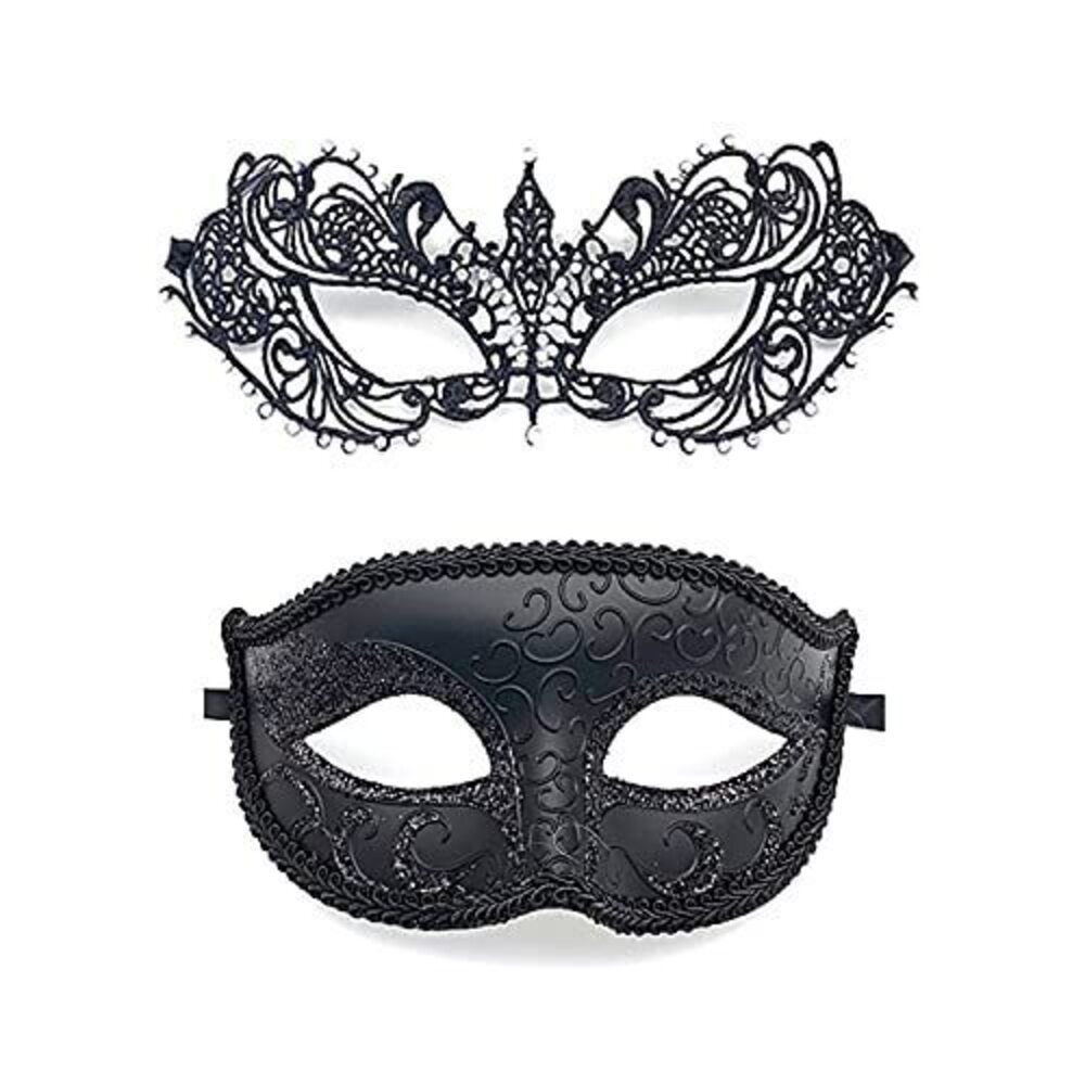 8563 Masquerade Mask for Couples: Black Mardi Gras Party Ball Mask Set
